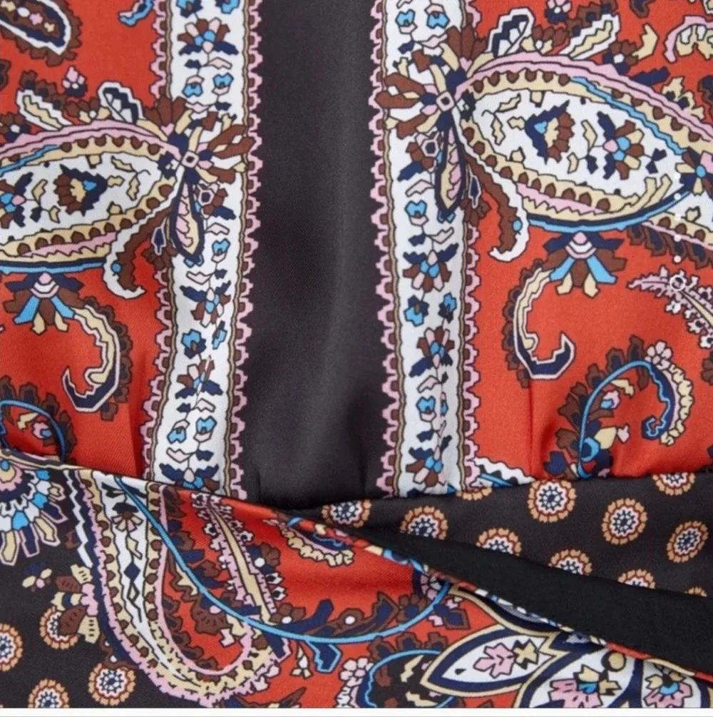 Zara Paisley Print Faux Wrap Mini Dress XS Boho Long Sleeve NWOT